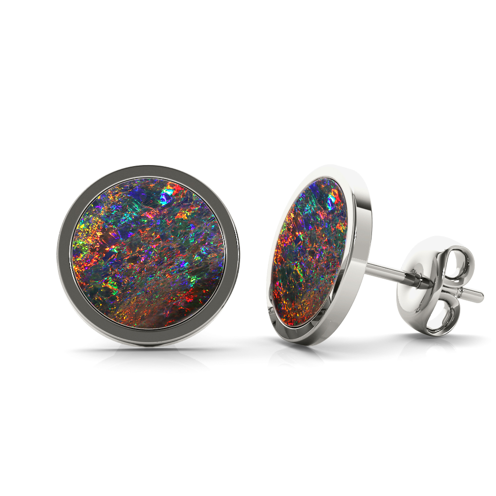Nebula Black Opal Studs White Gold side