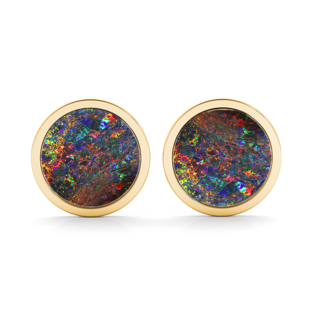 Nebula Black Opal Studs Yellow Gold front