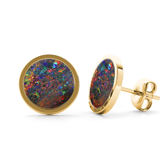 Nebula Black Opal Studs Yellow Gold side